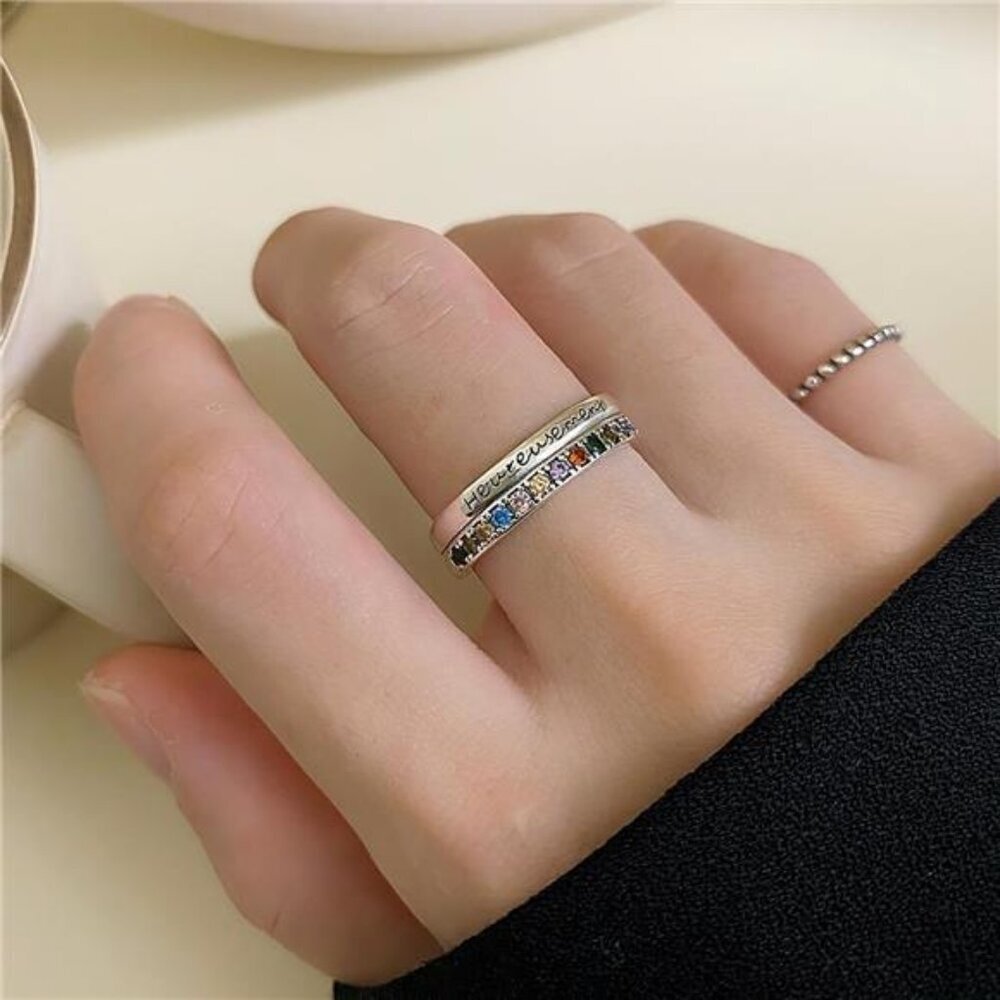 925 Sterling Silver Rhinestone Open Ring - Picture 4 of 10